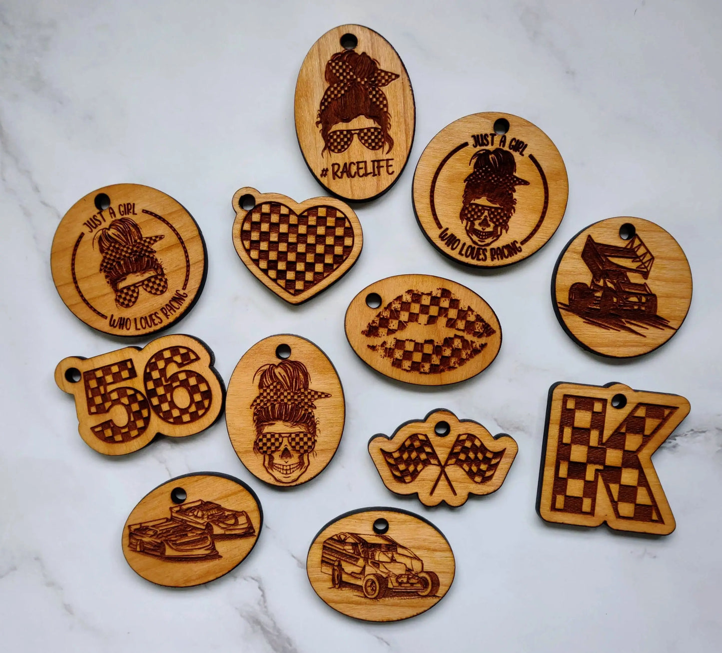 Silicone Bead Checkered Keychain with Solid Cherry Wood Charm - Equinsity Designs