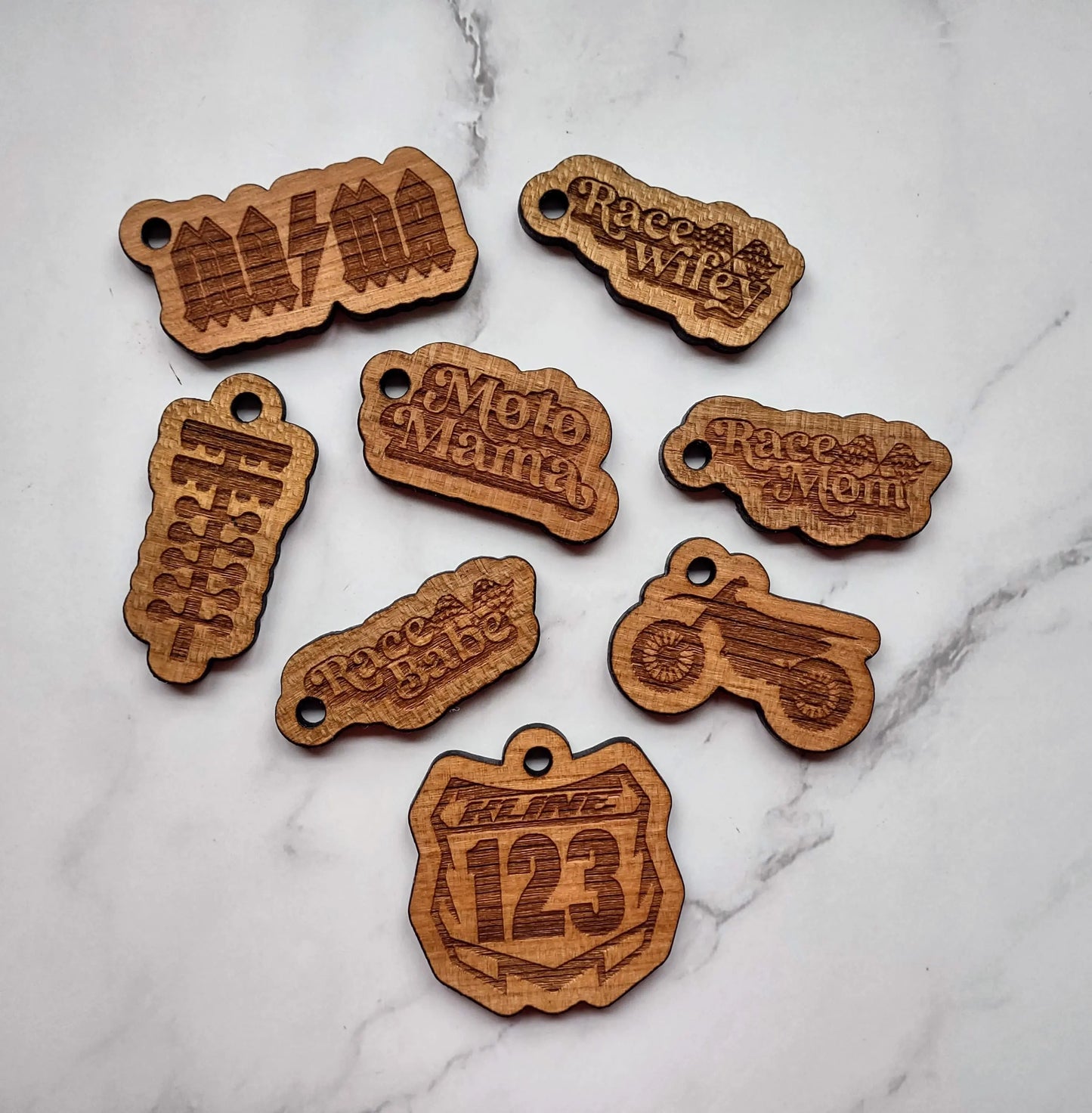 Silicone Bead Checkered Keychain with Solid Cherry Wood Charm - Equinsity Designs